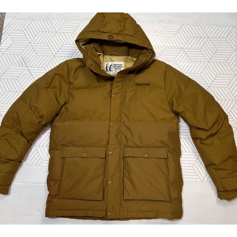 Marmot Fordham 700 Fill Down Jacket Mens Size L Hazel Hooded Puffer EUC b5